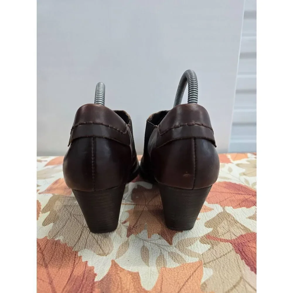 Born Carteret Ankle Bootie Heels W62501 Brown Leather Zip Women’s Size 10